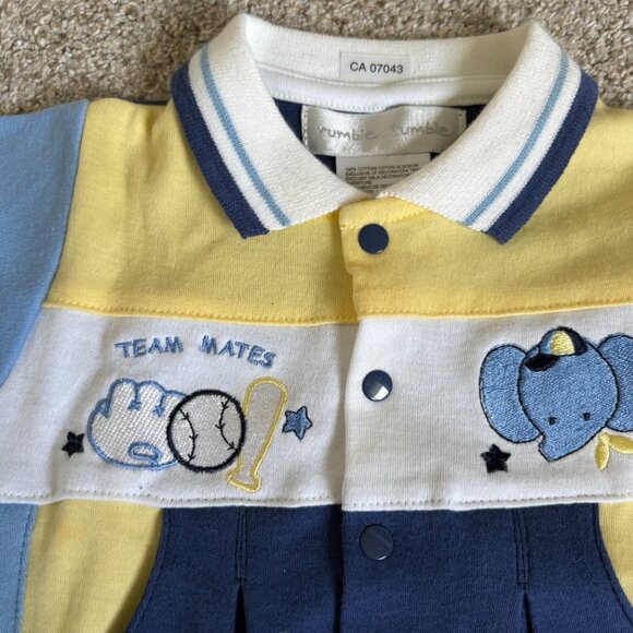 Vintage? Baby Boys One Piece Outfit 3-6 months Baseball Blue Collared - Picture 5 of 9